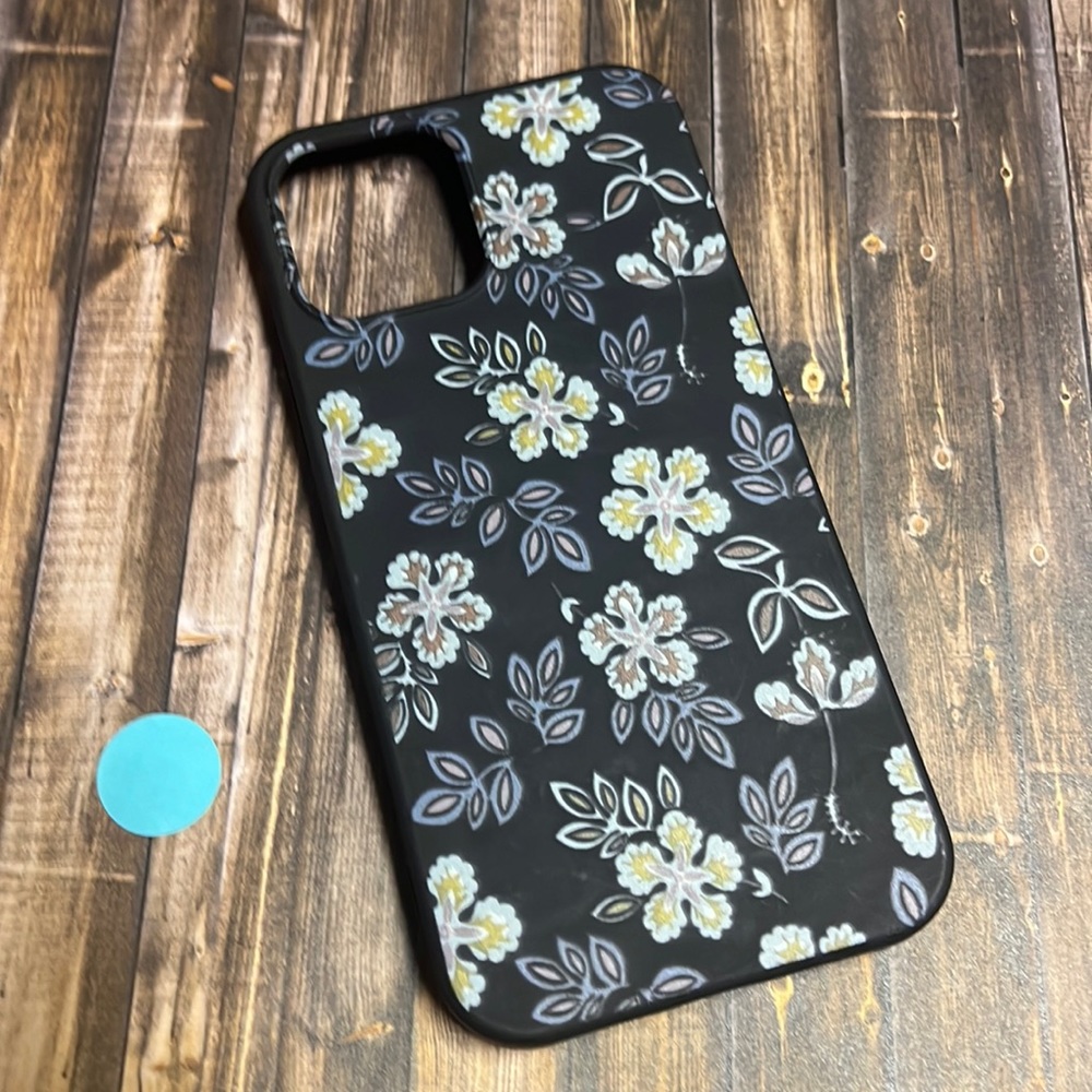 5for$10 Matte Black iPhone 12 Floral Phone Case Colored Flowers Soft colors